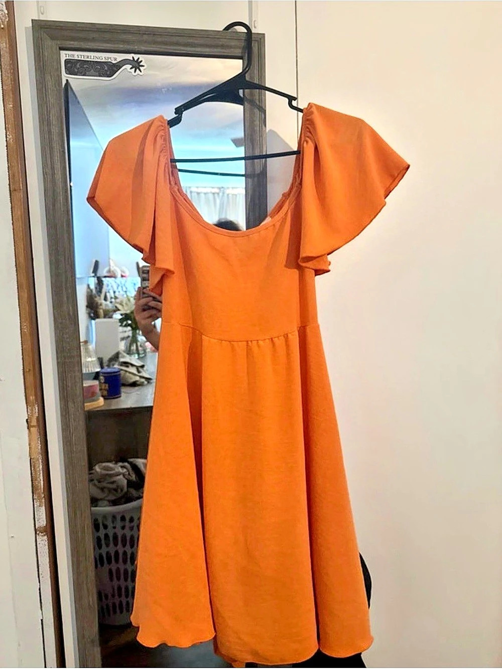 Orange Ruffle Sleeve Midi Dress